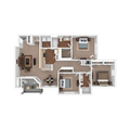 A gray icon depicting a simplified floor plan of a home with a small circle containing the number three in the corner.