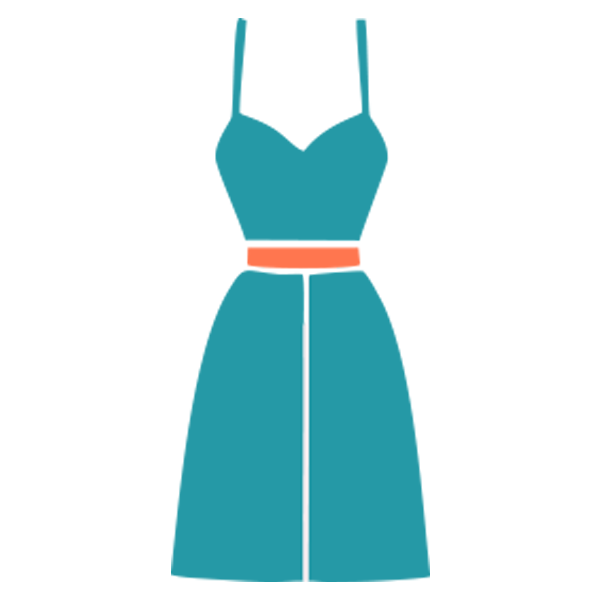 A blue dress with a red belt on a white background.