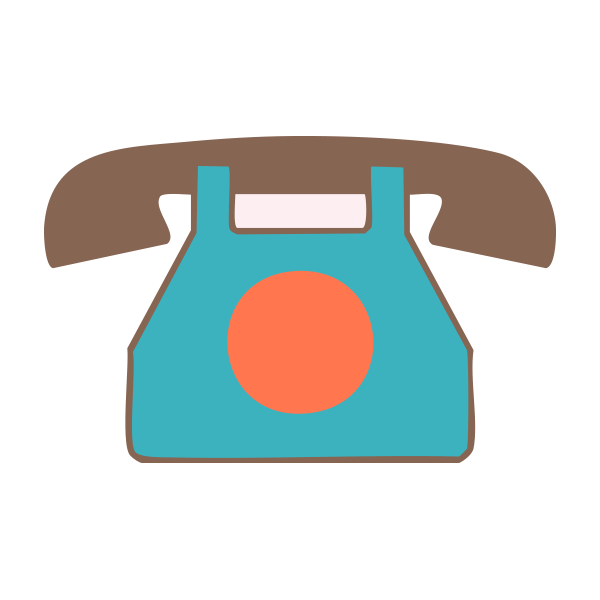 A blue telephone with an orange circle on it.