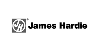 A black and white logo for james hardie on a white background.
