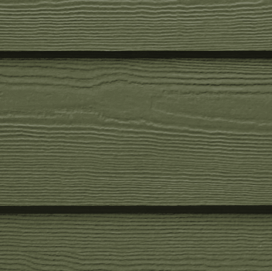 A close up of a green siding on a house.