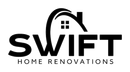 The logo for swift home renovations is black and white.