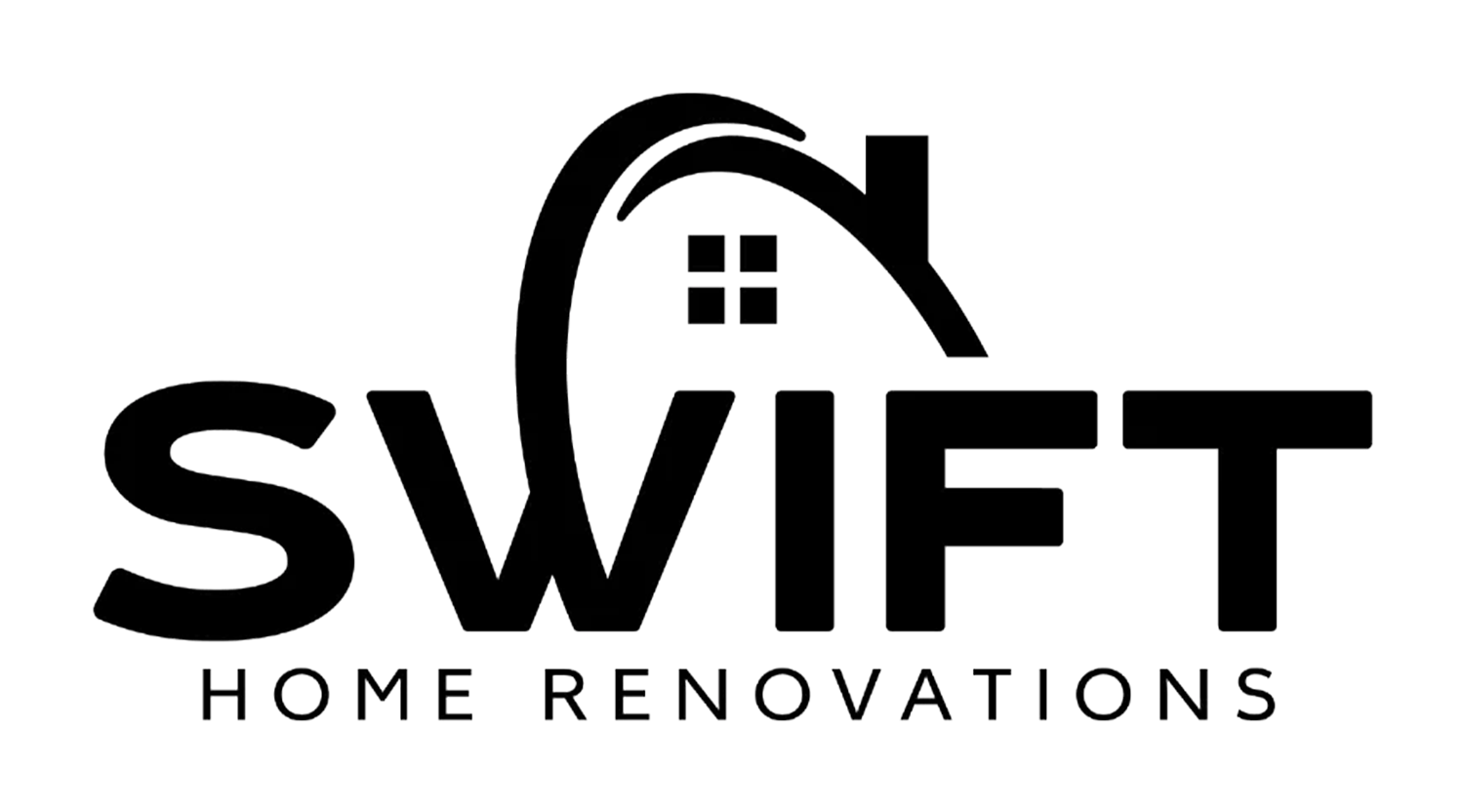 The logo for swift home renovations is black and white.