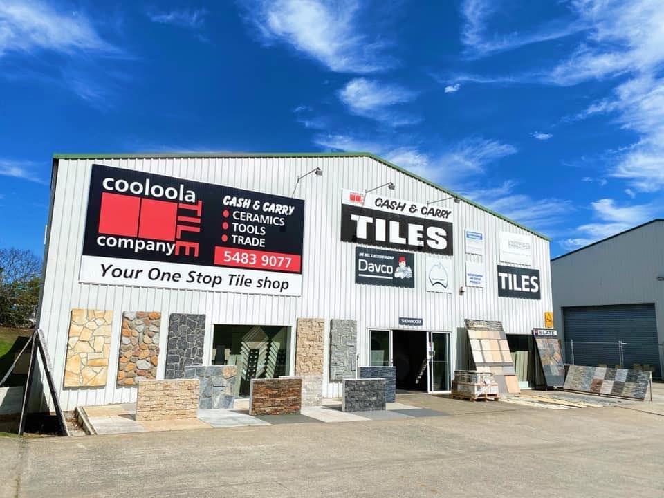 Cooloola Tiles Store Front With Tile Samples Displayed — Cooloola Tile Company in Gympie, QLD