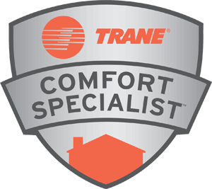 A trane comfort specialist logo with a house on it