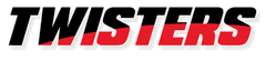 A red and black twisters logo on a white background