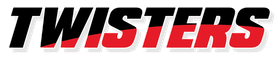 A red and black twisters logo on a white background