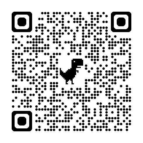 A qr code with a dinosaur on it on a white background.