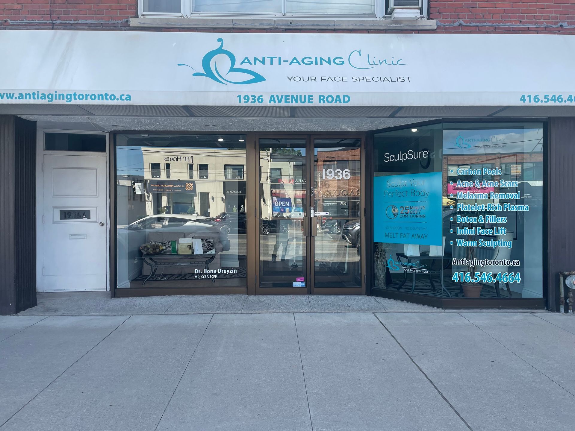 A store front with a sign that says anti-aging clinic