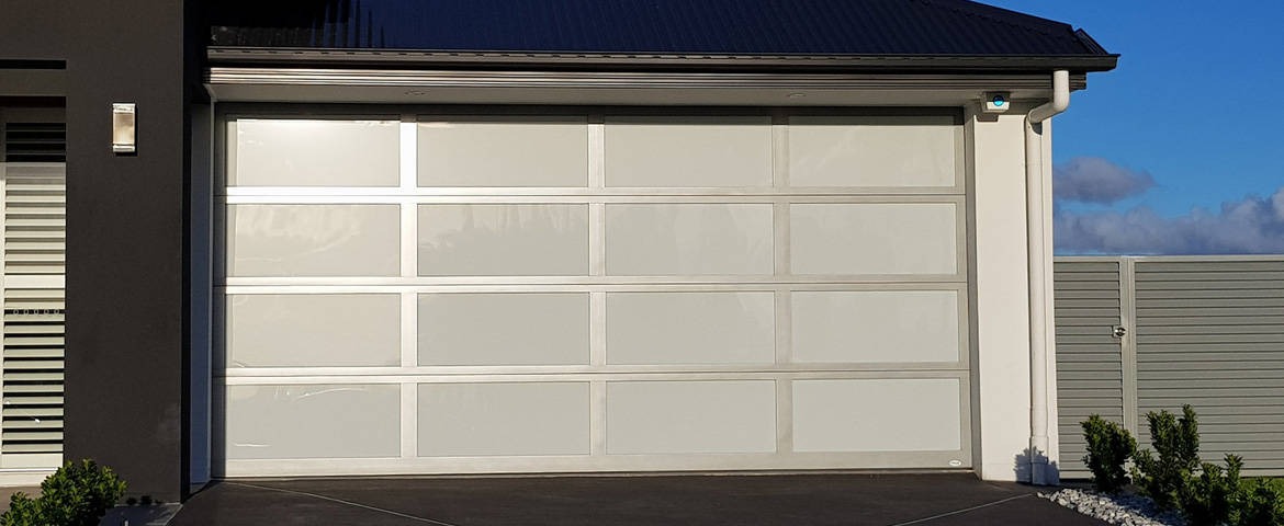 white garage door with paneling