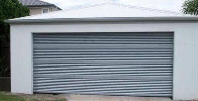 gray louvered aluminium garage door