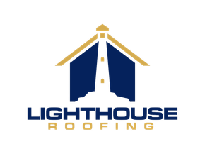 The logo for lighthouse roofing shows a lighthouse on top of a house.