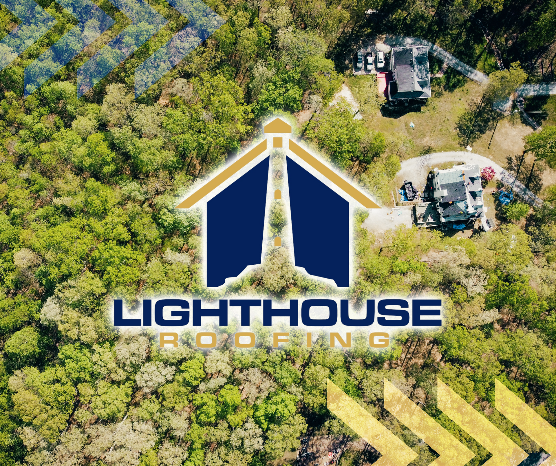 An aerial view of a lighthouse roofing company