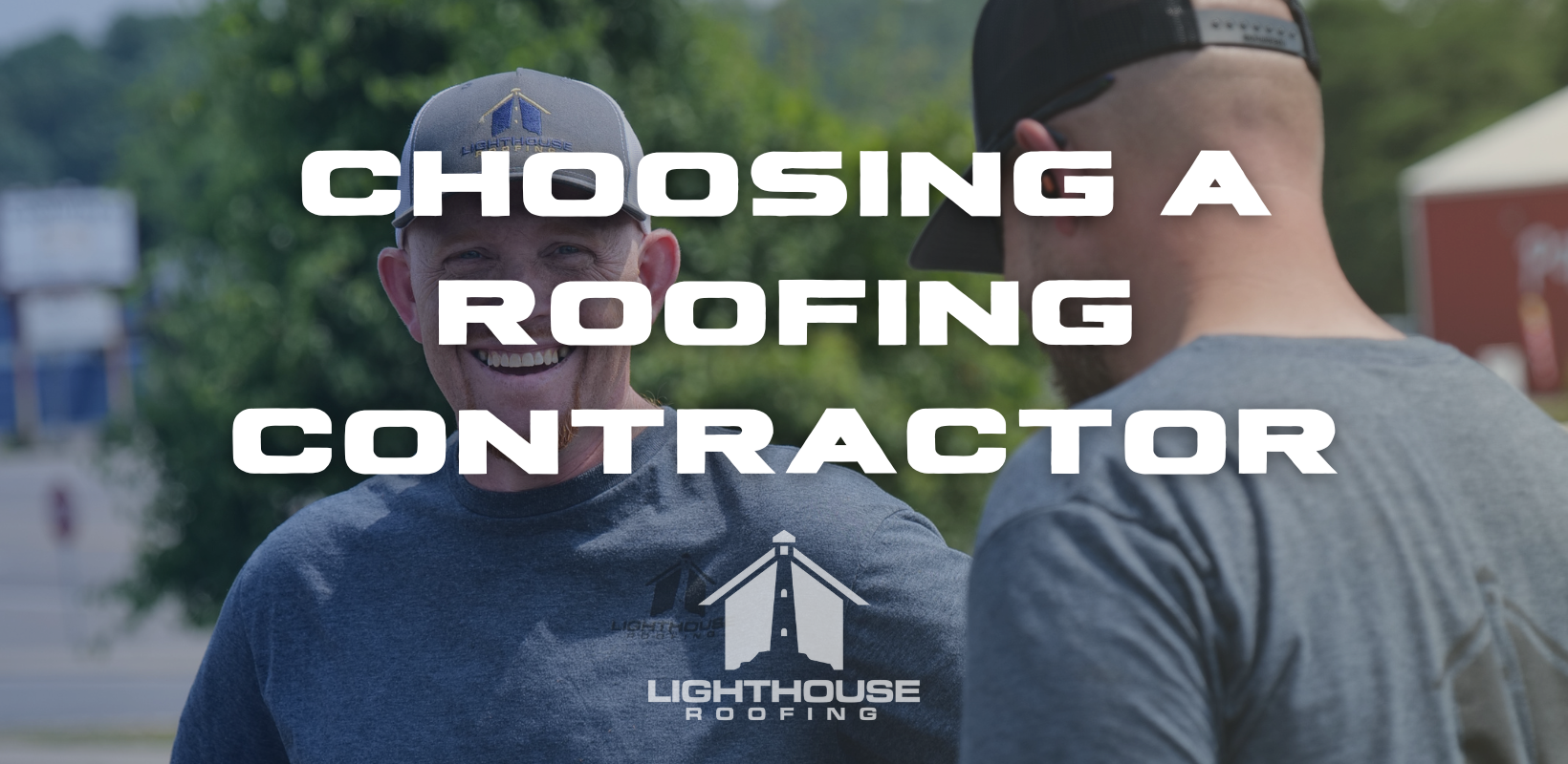 A man is talking to another man about choosing a roofing contractor.