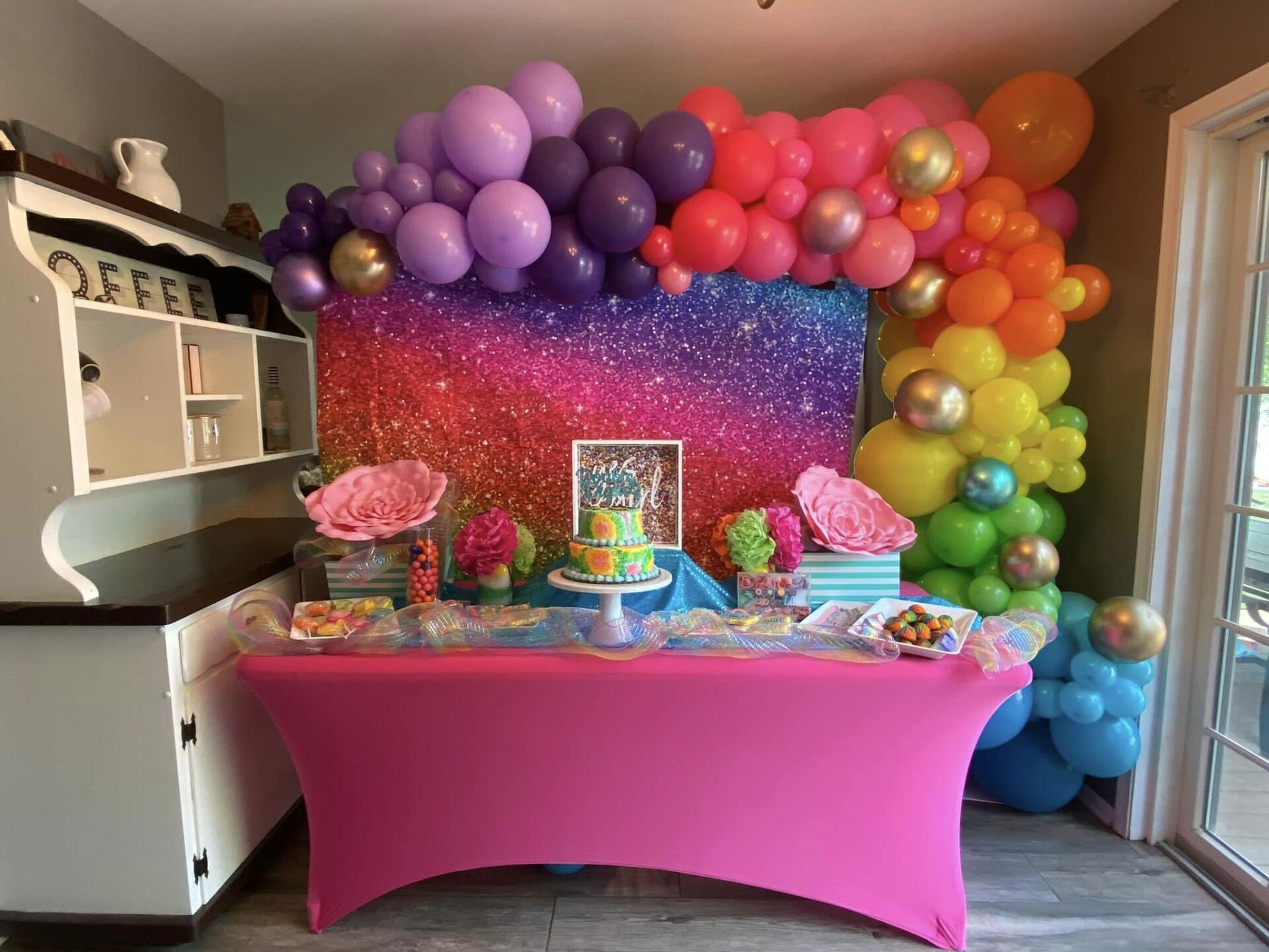 rainbow party balloon demi arch