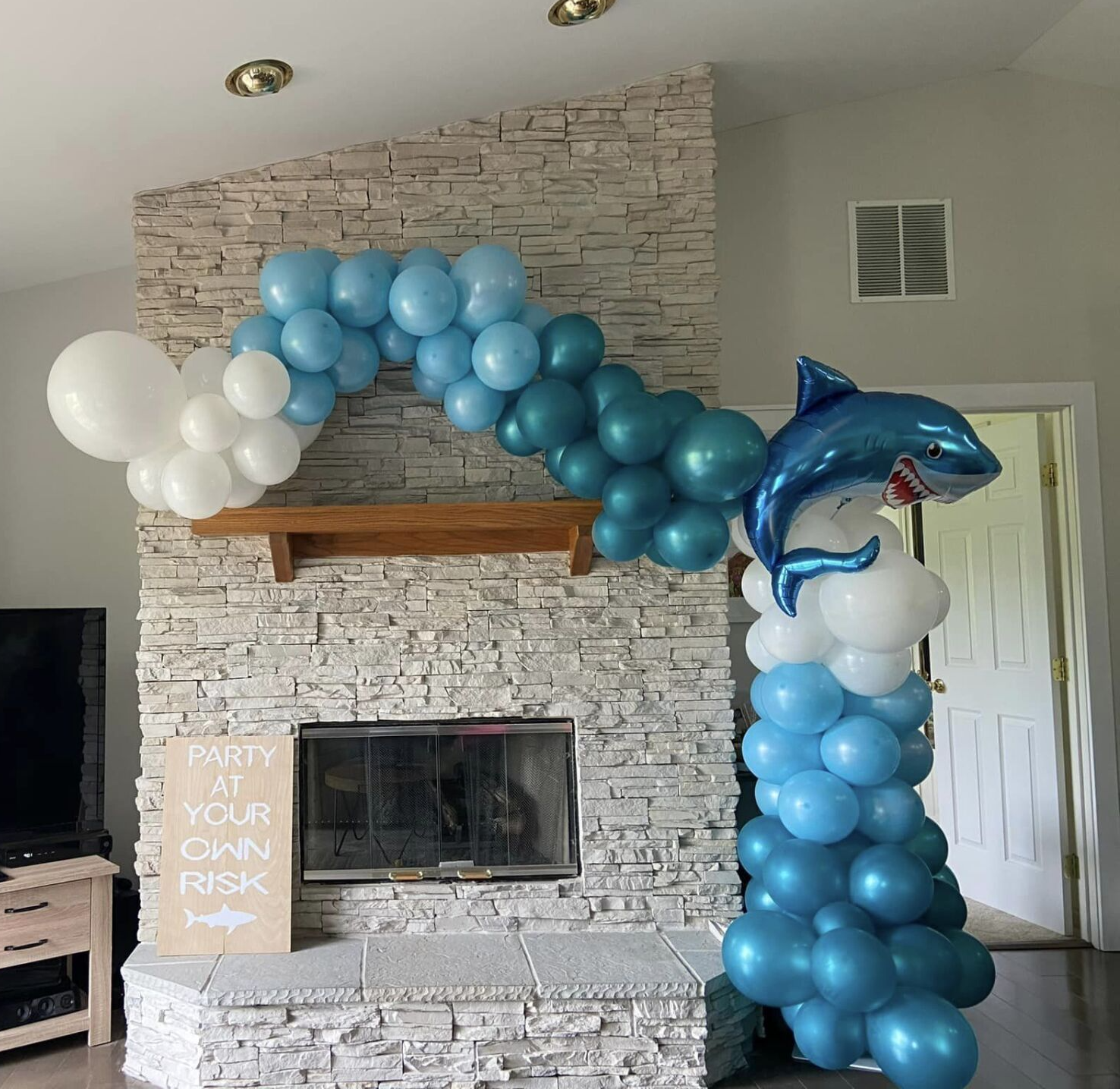 shark or dolphin party wave balloon arch mantel