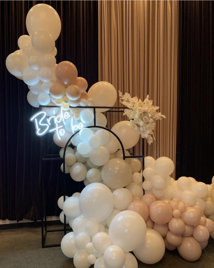 bride to be balloon decoration through arch