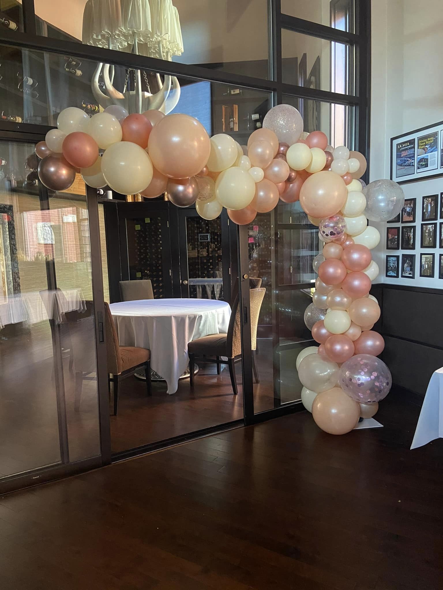 bridal shower balloon arch  peach and rose gold