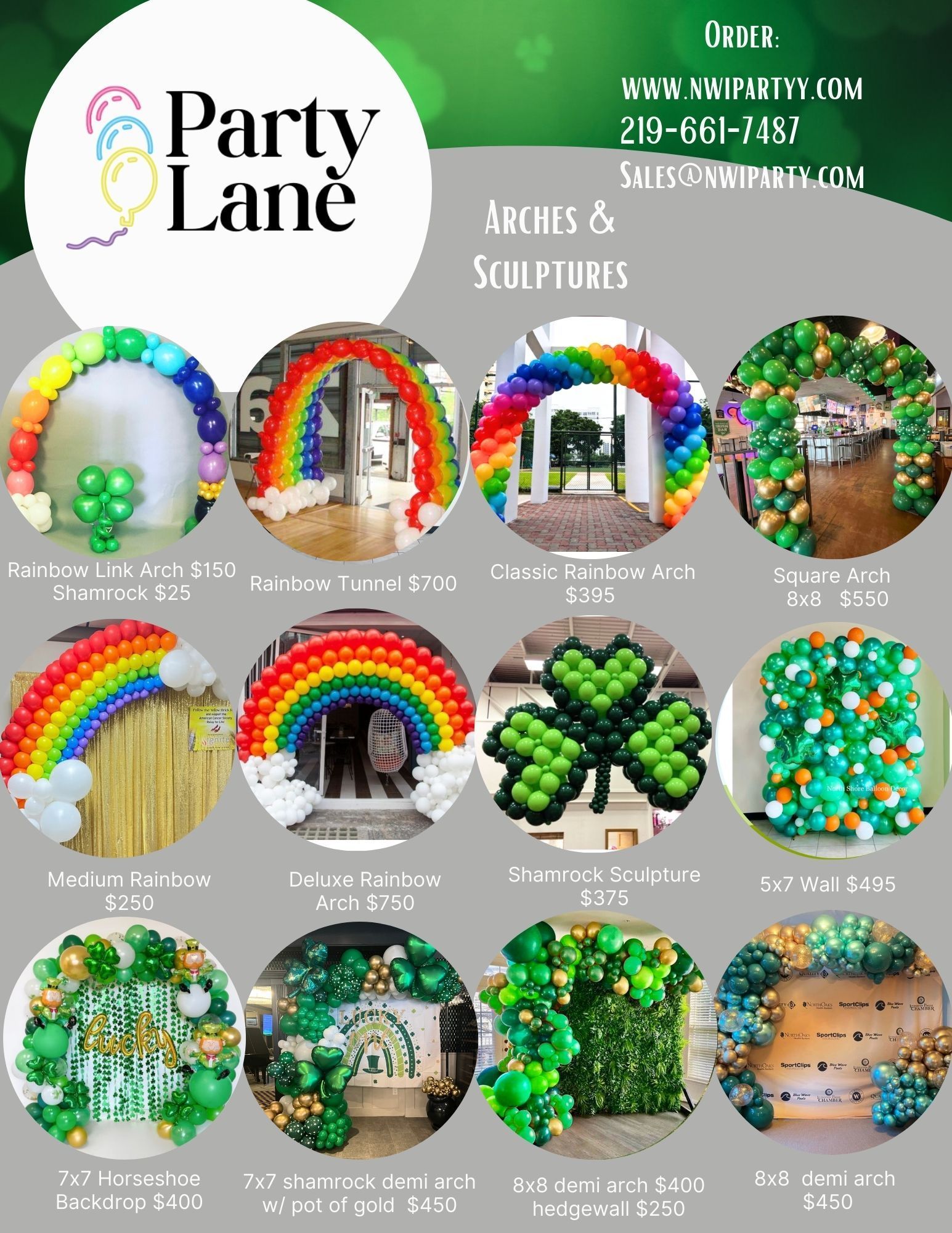 Go green for St Patricks Day with balloon arches, garlands and sculptures. 