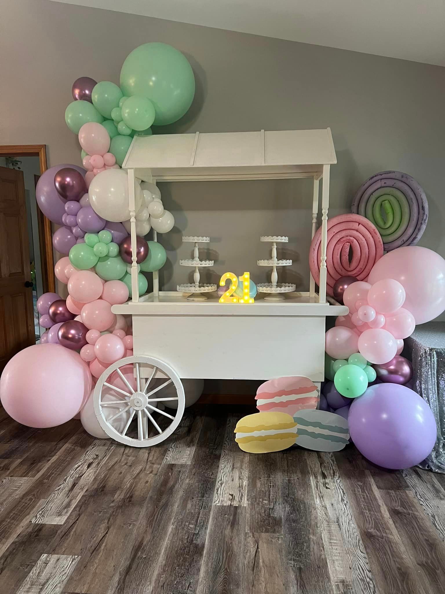 northwest indiana candy cart rental and balloon in a pastel candy land theme