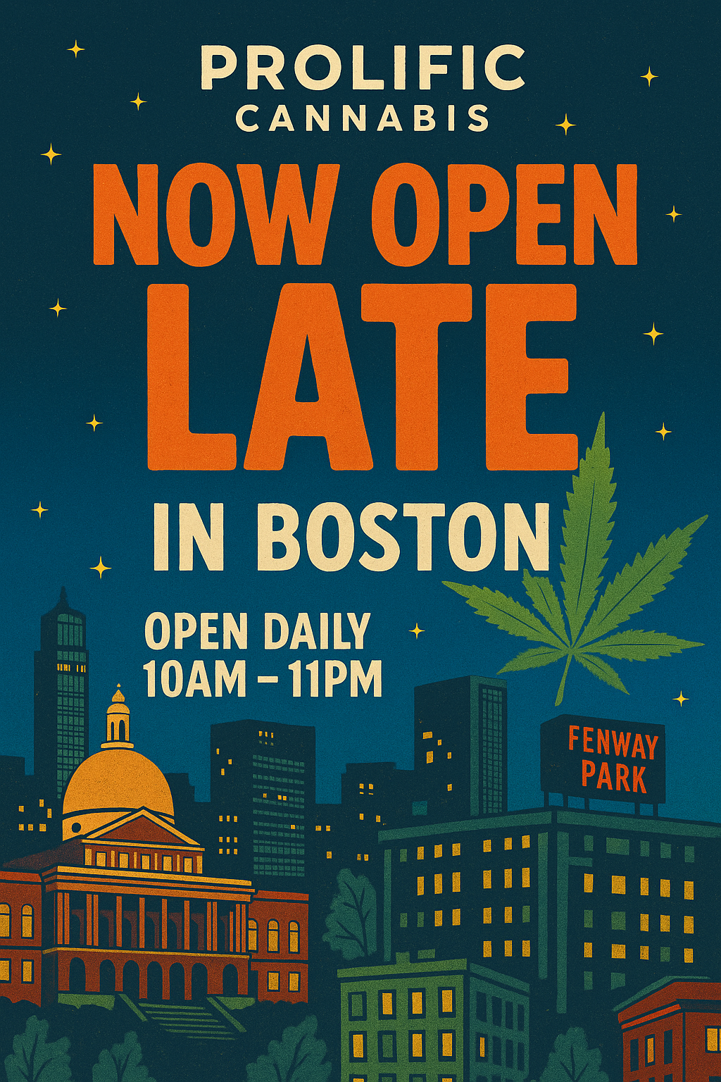 Late night dispensary near me — relaxed lounge scene reflecting Prolific Cannabis Allston’s 11 PM