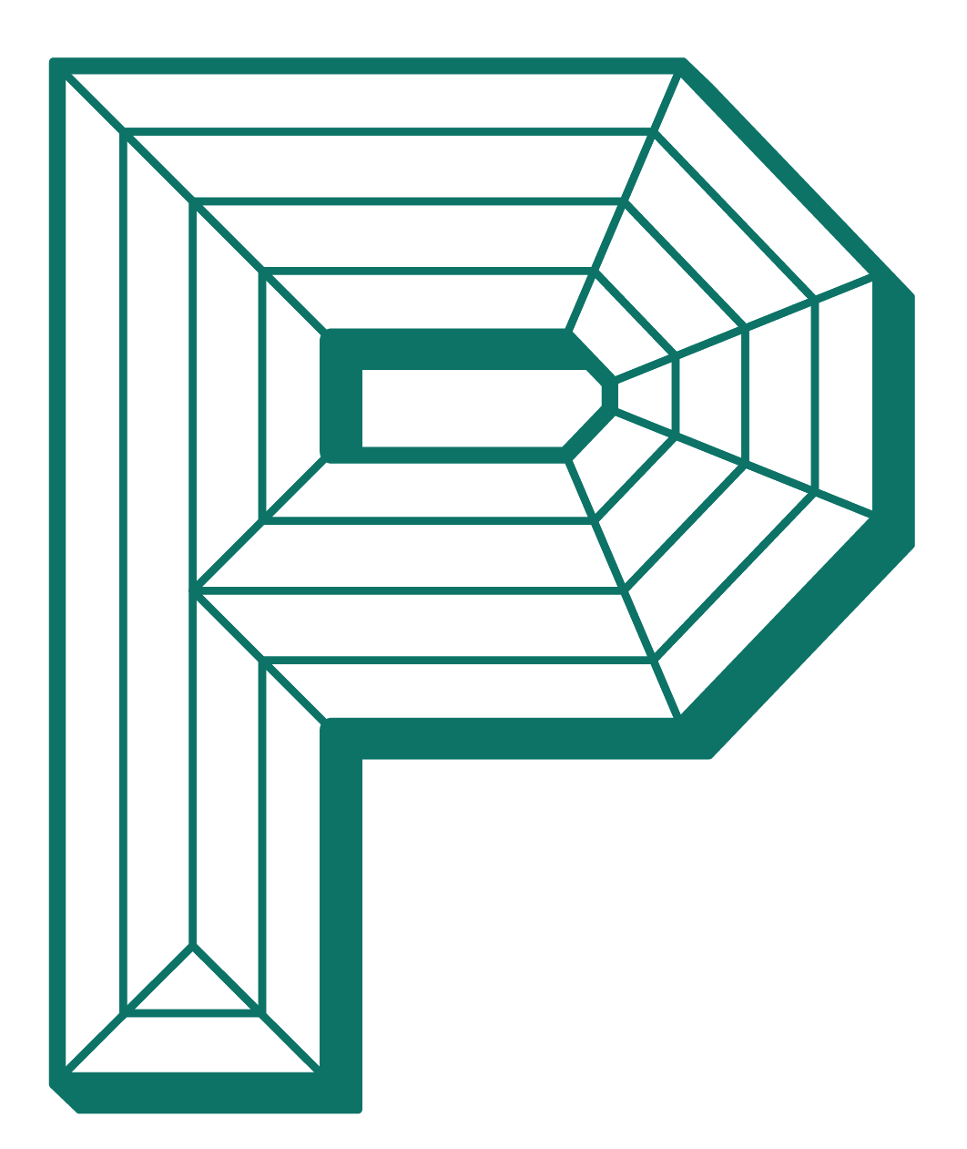 The letter p is made of diamonds and has a spider web around it.