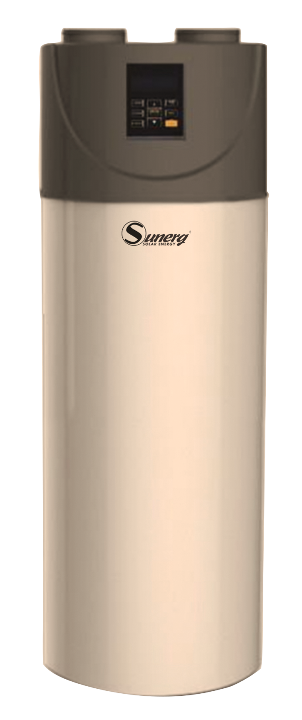 Scaldabagno beige e marrone con display digitale, prese d'aria e marchio