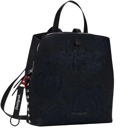 Zaino Desigual nero con manico superiore, spallacci regolabili e chiusura a scatto.