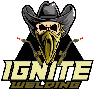 Logo: Cowboy skull with welding torches,