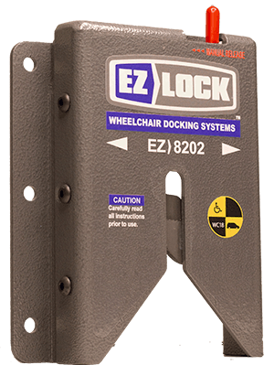 A wheelchair docking system called ez lock is shown on a white background.