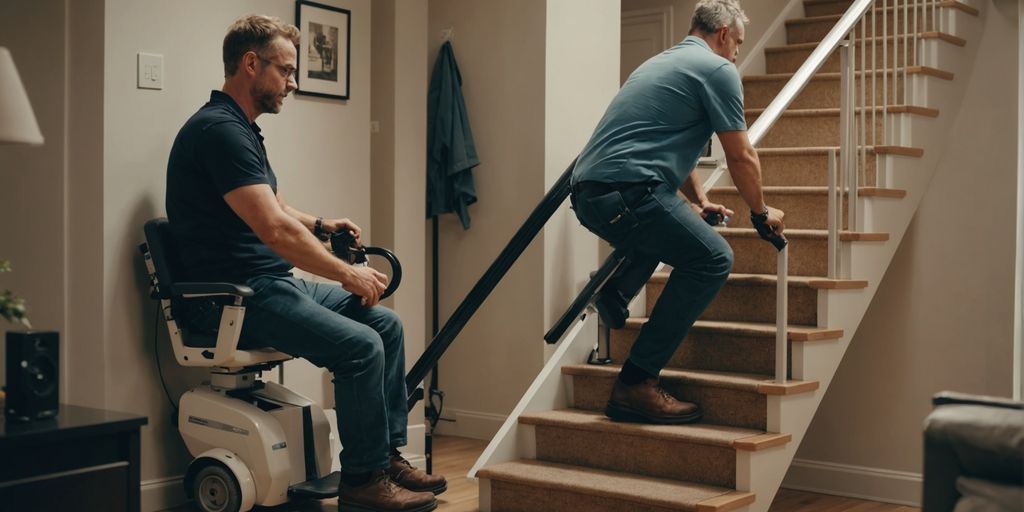 Expert installing stair lift in a Calhoun residence