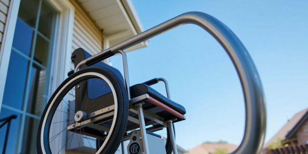 Close-up of wheelchair lift in a residential area.