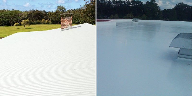 A before and after picture of a white roof