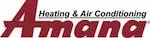 Amana heating and air conditioning logo in red with white text.