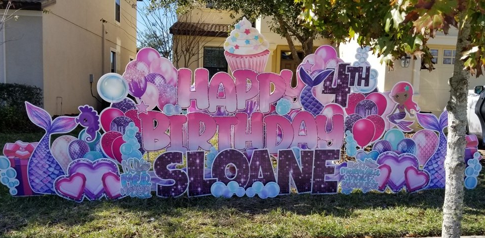 Happy Birthday yard sign with mermaids