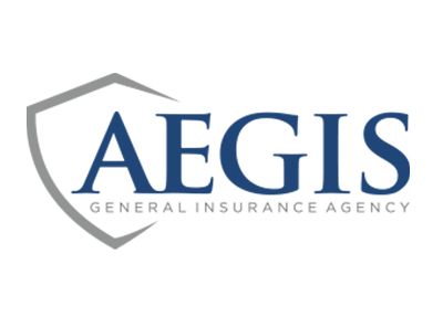 Logo for AEGIS General Insurance Agency. Blue text, shield symbol.