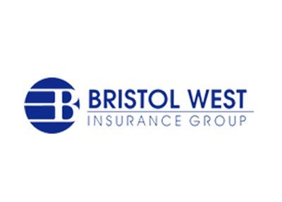 Logo for Bristol West Insurance Group. Blue and white, with stylized