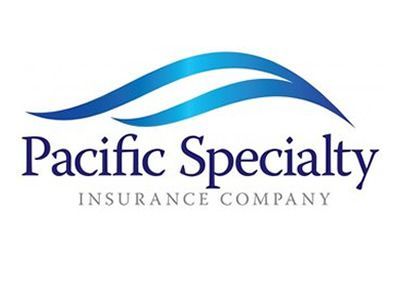 Logo for Pacific Specialty Insurance Company with blue waves above the company name.