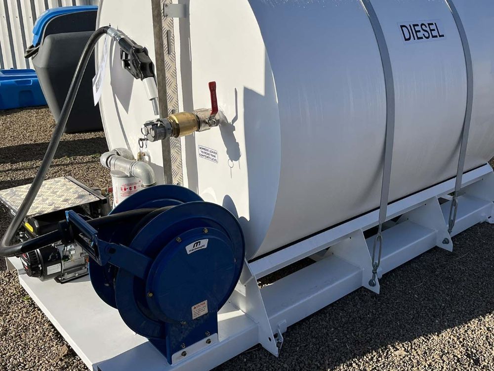 A Diesel Tank with A Blue Reel Attached to It — Wades Distributors In Garbutt, QLD