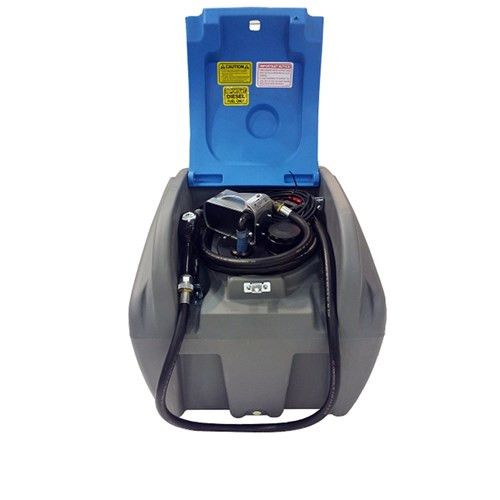 A Portable Fuel Tank with The Lid Open and A Hose Attached to It — Wades Distributors In Whitsundays, QLD