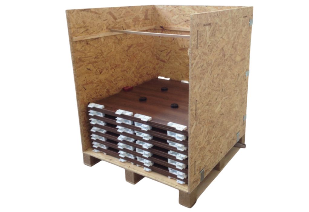 Storage and transit boxes for portable flooring and exhibition floors