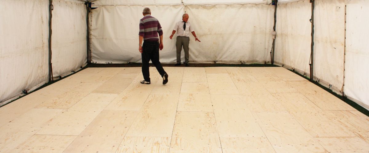 Plywood flooring for a marquee