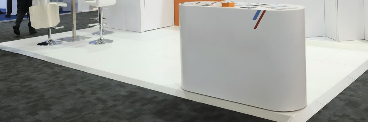 White Exhibition Flooring with sloping perimeter edges