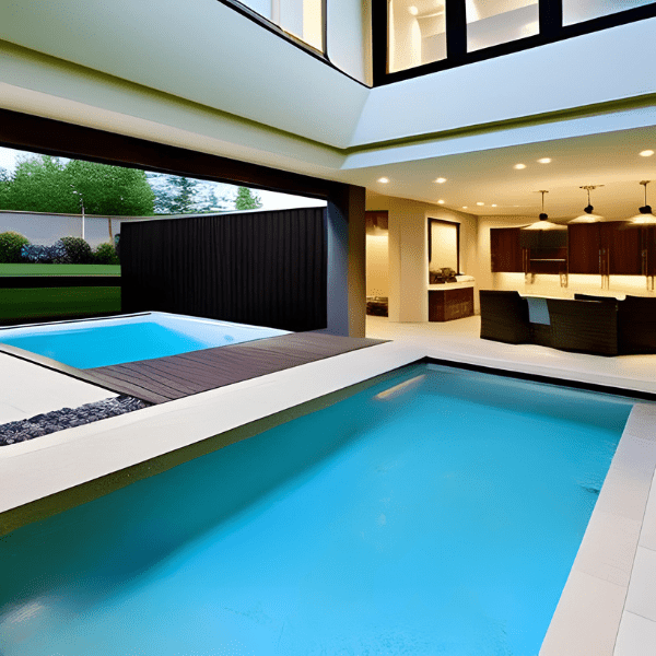 A large swimming pool in the middle of a house