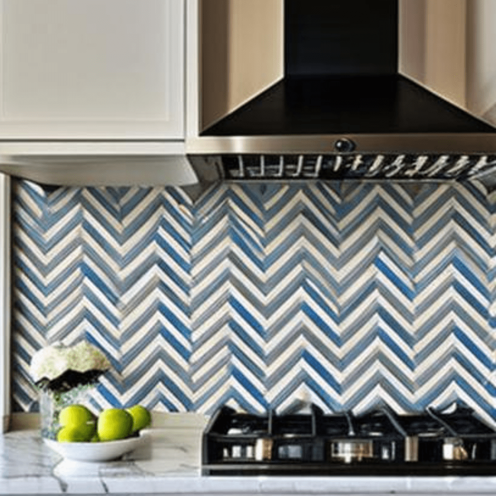 kitchen backsplash blue white marble tile pattern