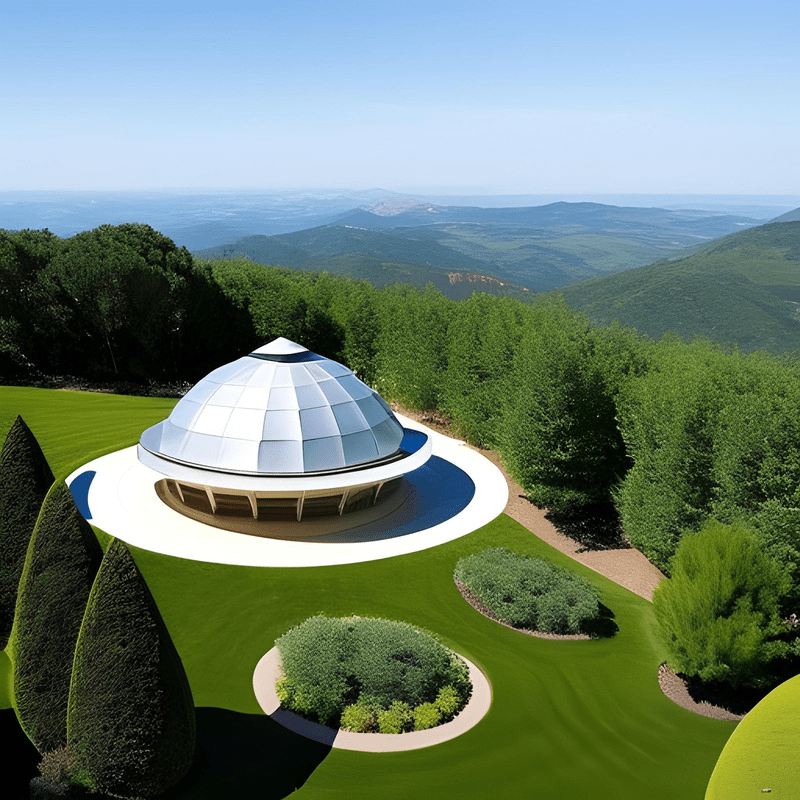 A dome in the middle of a lush green field