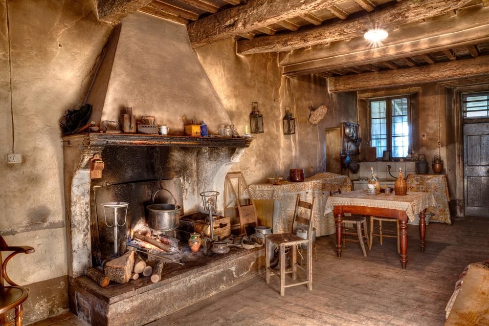 A one room farmhouse kitchen greatroom