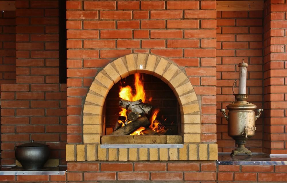 open wood burning fireplace