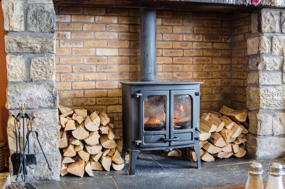 traditional wood burning stove fireplace