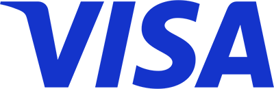 Visa logo in blue.